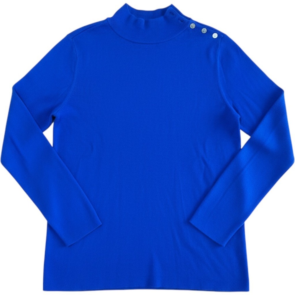 Chicos Royal Blue Mock Neck Button Shoulder Long Sleeve Sweater Size 2 Large